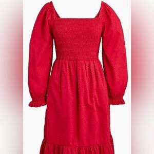 J. Crew Smocked Clip Dot Long Sleeve Dress NEW